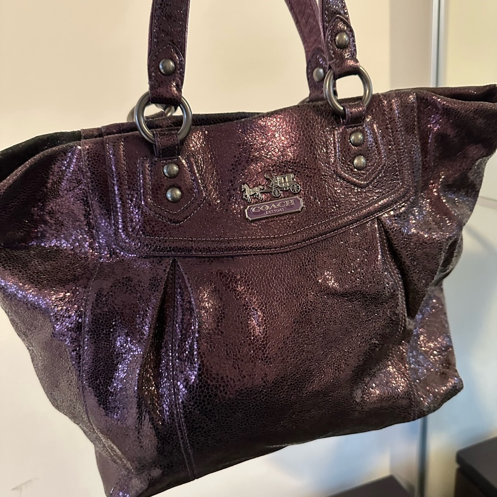 Leather Coach Shimmering Purple Tote Bag